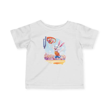 Easter Basketball Bunny Infant Tee - Cute Bunny Dunking Egg Ball, Fun Spring Sports Shirt for Babies 6-24 Months, Easter Gift Idea