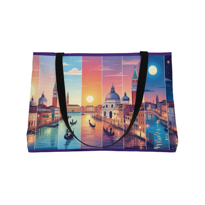 Venice from Dawn to Dusk Weekender Tote Bag, Cityscape Travel Bag with Gondolas, Sunset & Moonlight Art Print, Beach Bag, Travelers Bag
