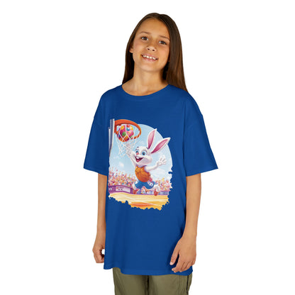 Easter Basketball Bunny Kids T-Shirt - Funny Bunny Dunking Egg Ball, Cute Spring Sports Tee for Kids, Fun Holiday Gift Idea