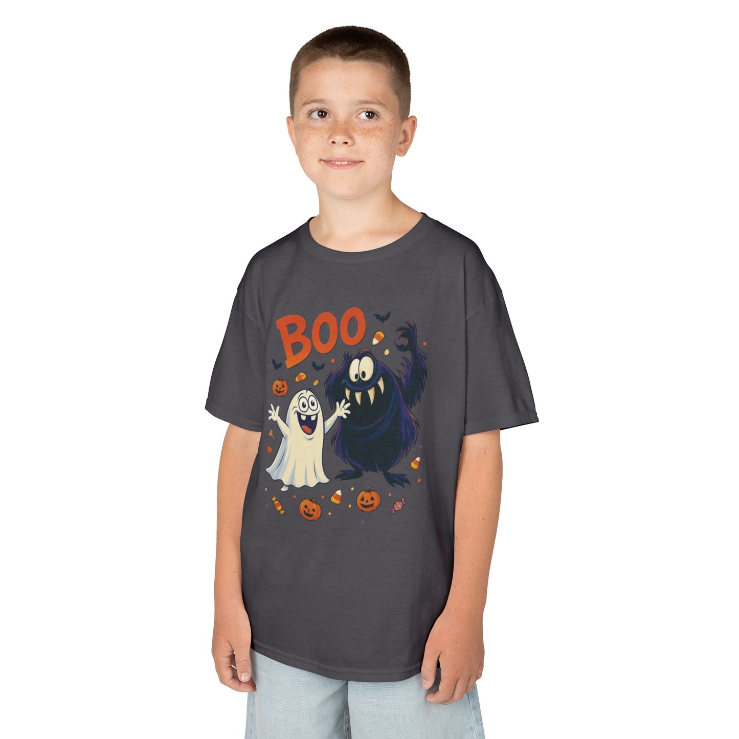 Kids Halloween T-Shirt BOO! Cute Ghost Monster Shirt, Funny Spooky Graphic Tee for Boys Girls, Halloween Costume Gift