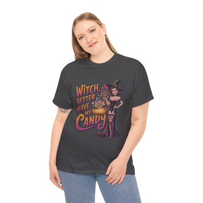 Witch Better Have My Candy Halloween T-Shirt for Women, Funny Spooky Witch Tee, Retro Pin-Up Halloween Shirt, Sassy Fall Party Top