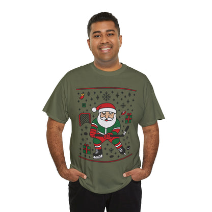 Hockey Santa Men's Christmas T-Shirt, Funny Sports Holiday Tee
