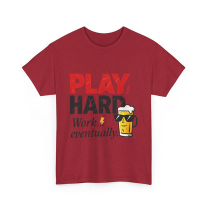 Play Hard Mens Heavy Cotton Tee, Perfect for Beer Lovers, Casual Hangouts, Parties, Gifts, and Relaxed Days