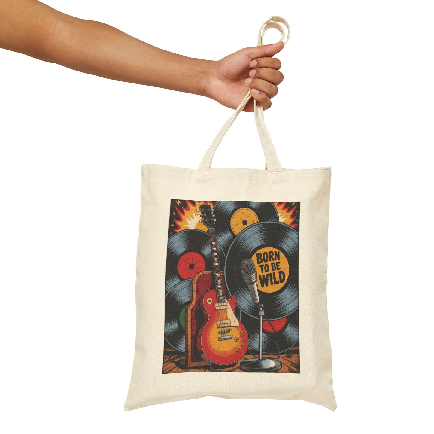 Rockin' Retro Tote Bag, Born to Be Wild, Music Lover's Bag, Festival Tote, Eco-Friendly Shopping Bag, Guitar Design, Gift Idea