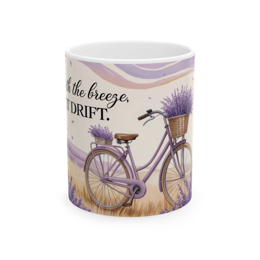 Lavender Field Mug, Bicycle Coffee Cup, Tranquil Nature Lover Gift, Calm Summer Vibes Mug, Motivational Coffee Cup, Inspirational Quotes