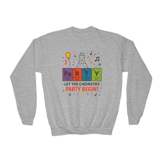 Fun Chemistry Party Youth Crewneck Sweatshirt, Gift for Science Lovers, Birthday Sweatshirt, Kids Party Apparel, Science-Themed Gift