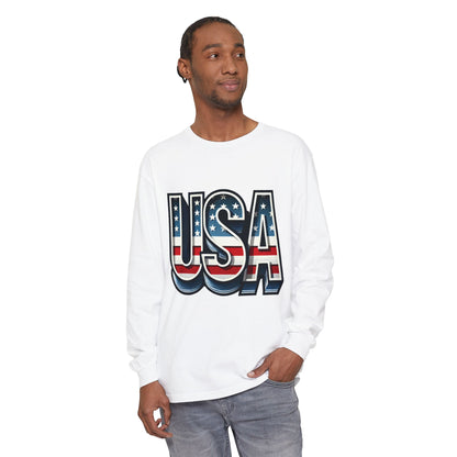 Patriotic Long Sleeve  Unisex  T-Shirt, USA Design, Unisex Tee for Independence Day, Memorial Day, Family Celebrations, Casual Wear