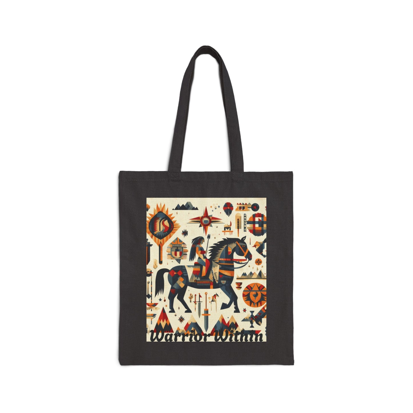 Warrior Within Cotton Canvas Tote Bag, Boho Tote, Eco-Friendly Bag, Gift for Her, Travel Accessory, Art Print Bag