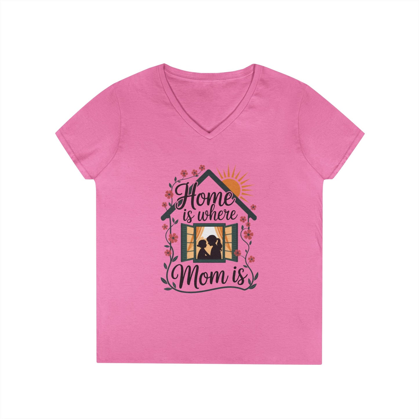 Home Is Where Mom Is V-Neck T-Shirt, Mother's Day Cotton Tee, Cute Family Gift for Mom, Sentimental Mom Shirt for Her, mother's day Gift
