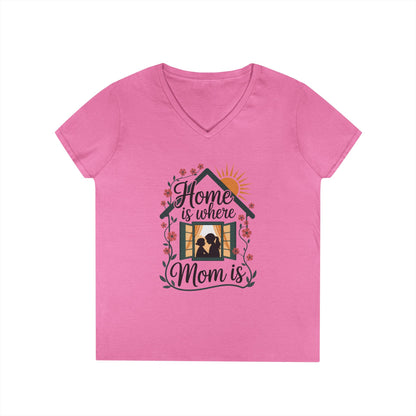 Home Is Where Mom Is V-Neck T-Shirt, Mother's Day Cotton Tee, Cute Family Gift for Mom, Sentimental Mom Shirt for Her, mother's day Gift