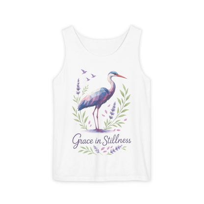 Polygonal Heron Graphic Tank, Womens Artistic Bird Summer Top, Geometric Crane, Bird Lovers Gift, Yoga Shirt, Fitness Apparel, Casual Wear