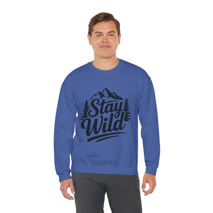 Stay Wild Unisex Crewneck Sweatshirt, Cozy Casual Wear for Adventurers, for Nature Lovers, Mountain Nature Unisex Crewneck Sweatshirt