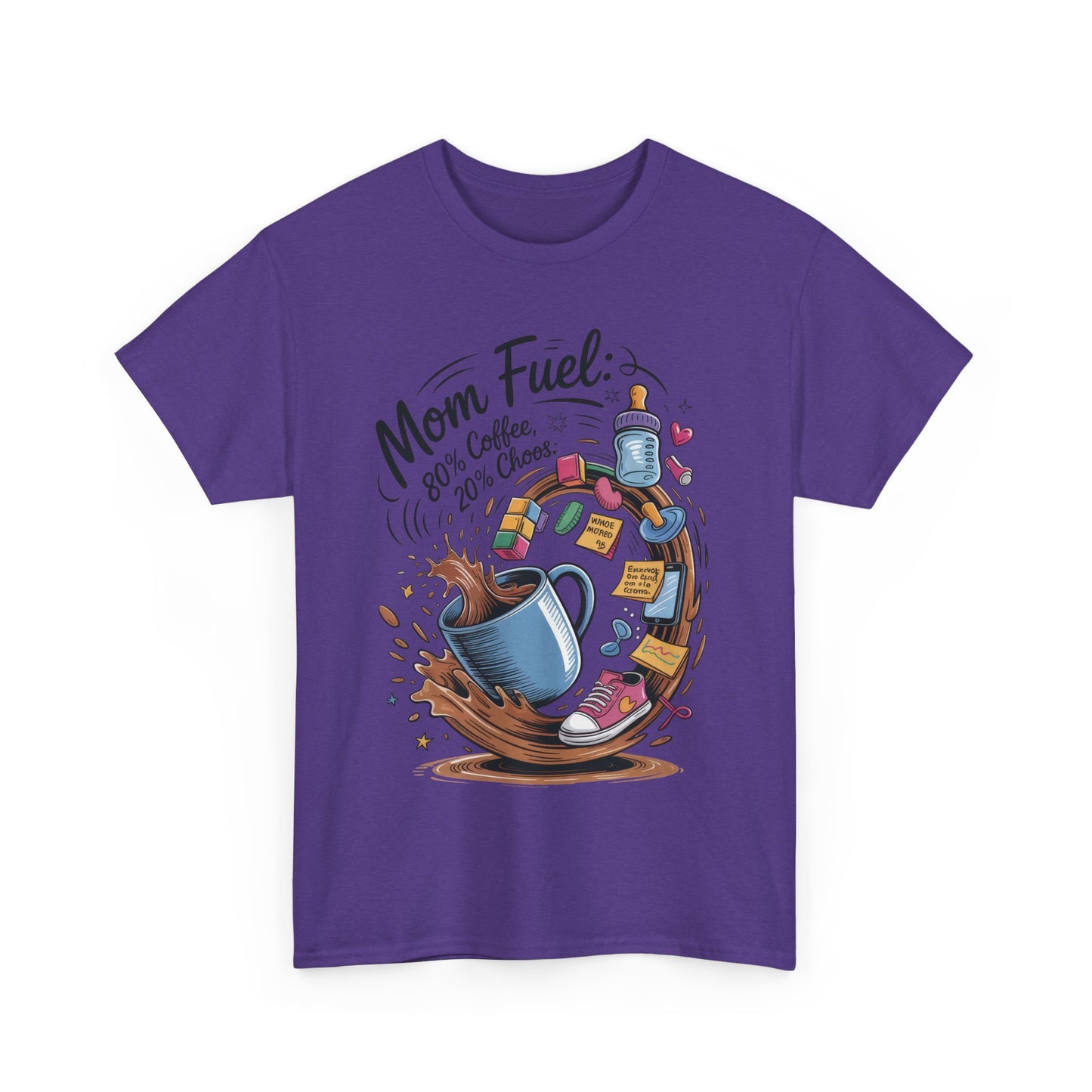 Mom Fuel Heavy Cotton Tee, Funny Coffee Lover T-Shirt, Gift for Moms, Mother's Day, Casual Wear, Pajama Top
