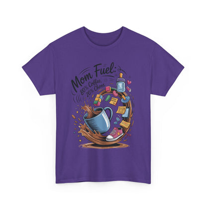Mom Fuel Heavy Cotton Tee, Funny Coffee Lover T-Shirt, Gift for Moms, Mother's Day, Casual Wear, Pajama Top