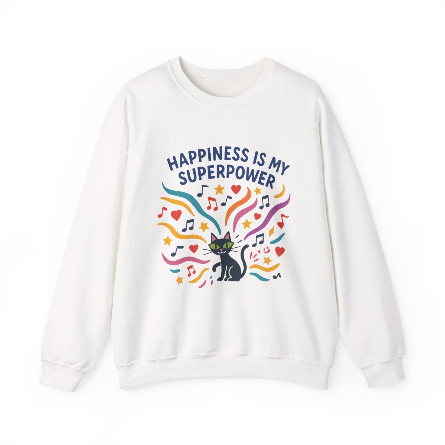 Playful Cat Crewneck Womens Sweatshirt, Happiness is My Superpower, Cozy Sweatshirt, Gift for Cat Lovers, Fun Casual Style, Unique Animal Design