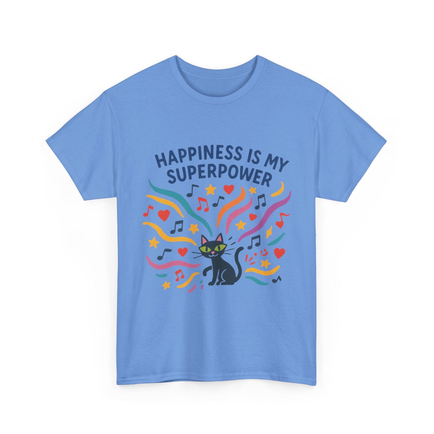 Happiness is My Superpower Tee - Fun Womens Cotton T-Shirt, Gift for Cat Lovers, Cute Pet Apparel, Everyday Wear, Positive Vibes