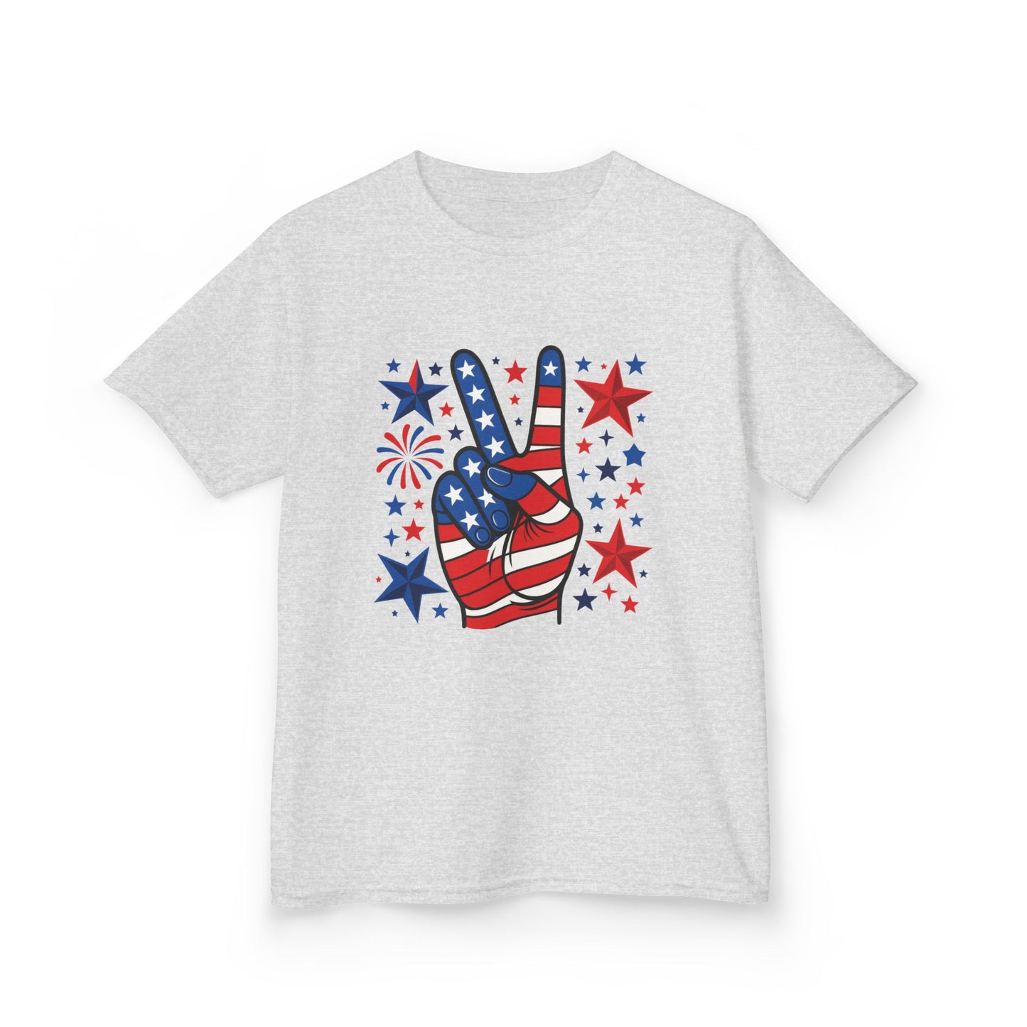 Kids Peace Sign Tee, Patriotic Children's T-Shirt, Americana Style Tee, July 4th Outfit, Independence Day Gift, Star-Spangled Shirt