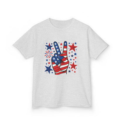 Kids Peace Sign Tee, Patriotic Children's T-Shirt, Americana Style Tee, July 4th Outfit, Independence Day Gift, Star-Spangled Shirt