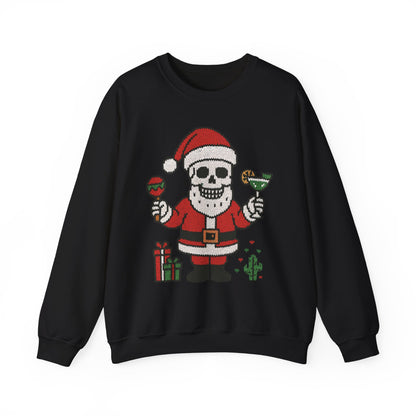 Funny Santa Skull Christmas Men's Sweatshirt, Holiday Margarita Pullover