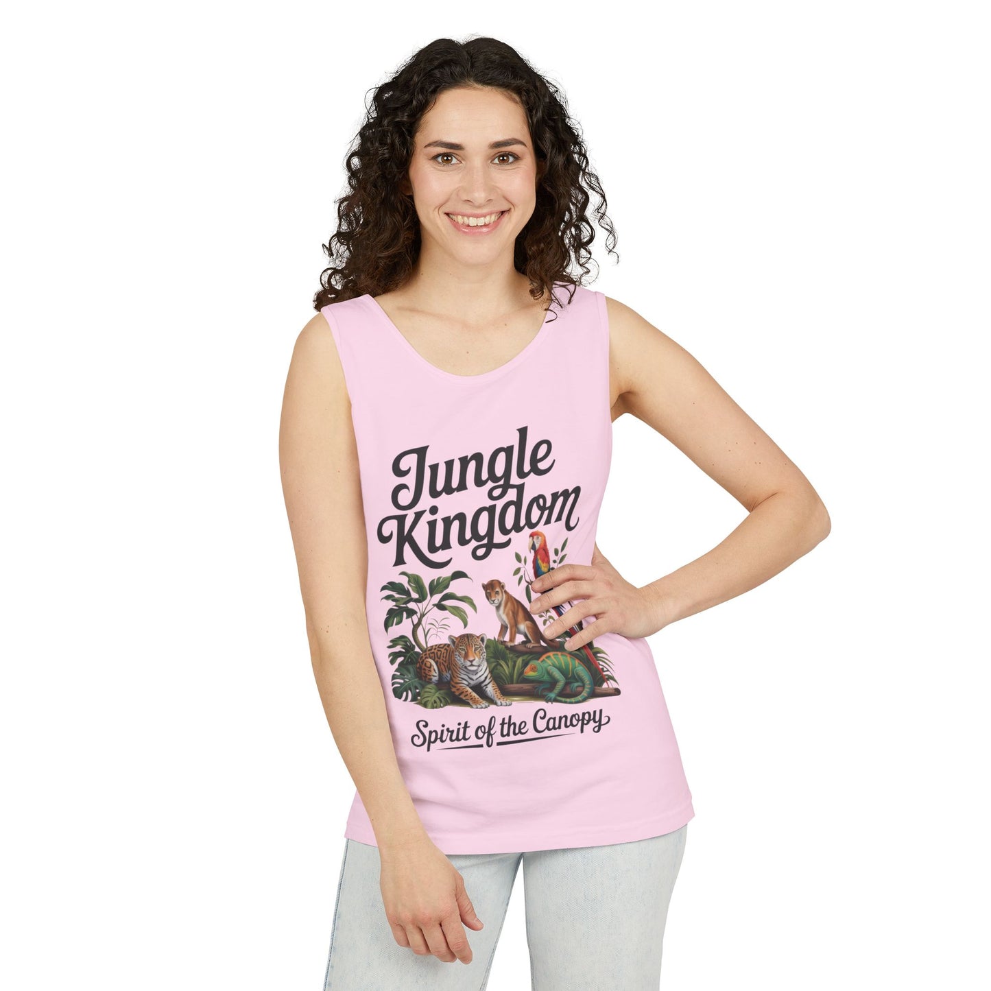 Jungle Kingdom Tank Top, Womens Garment-Dyed Sleeveless Shirt, Spirit of the Canopy Tee, Summer Outfit, Eco-Friendly Casual Wear