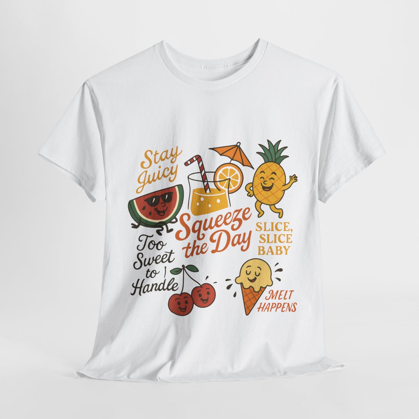 Cute Fruit Pun T-Shirt for Women, Summer Graphic Tee, Kawaii Watermelon Pineapple Ice Cream Design, Squeeze the Day Shirt, Stay Juicy Top