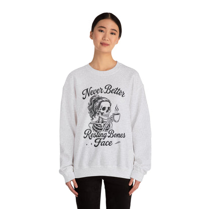 Skull Coffee Lovers Crewneck Sweatshirt, Womens, Perfect for Halloween, Cozy Outfit, Gift for Friends, Relaxing Days, Coffee Enthusiasts