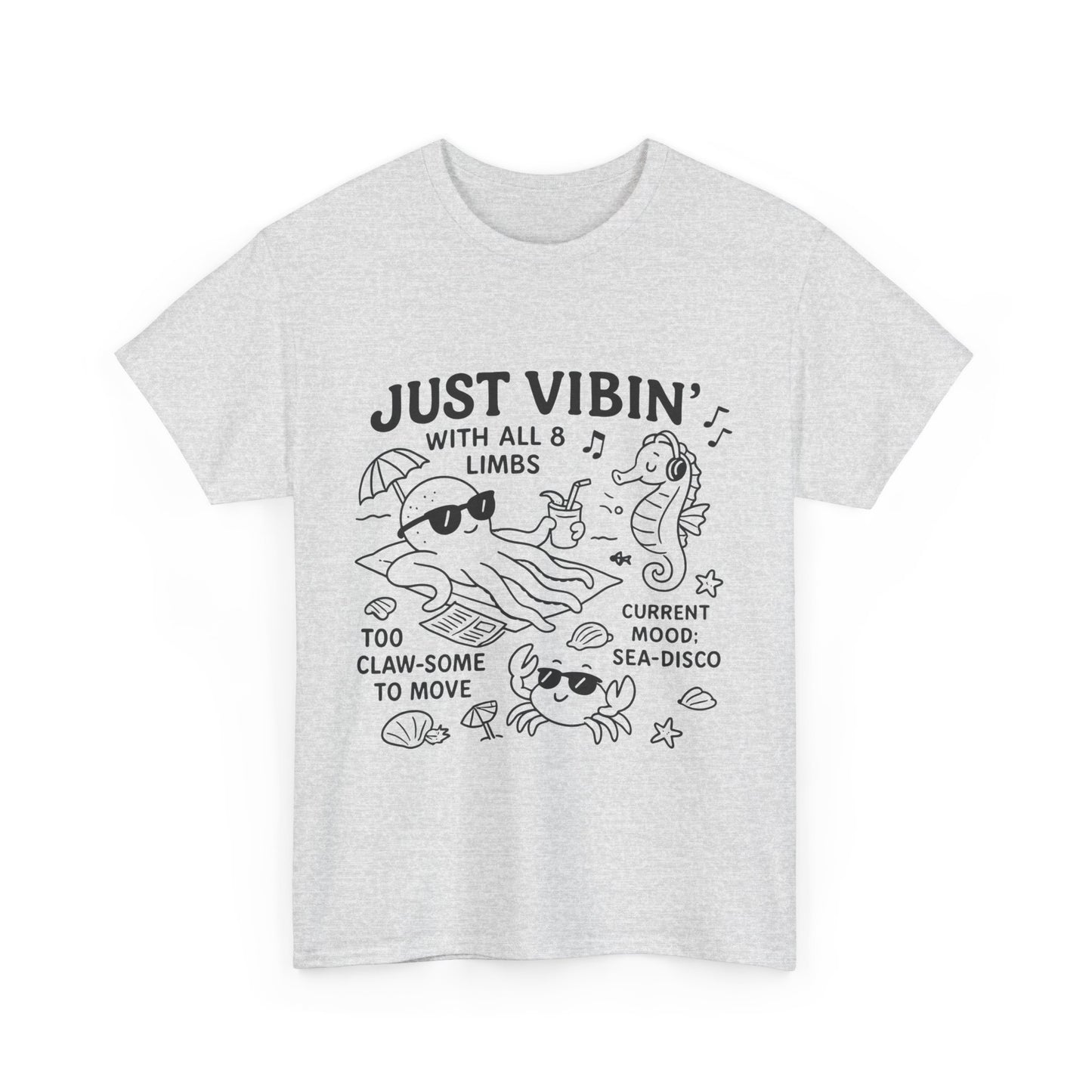 Just Vibin Womens T-Shirt, Cute Octopus & Sea Animals Graphic Tee, Funny Sea Disco Summer Shirt, Beach Vibes Gift for Her, Ocean Theme