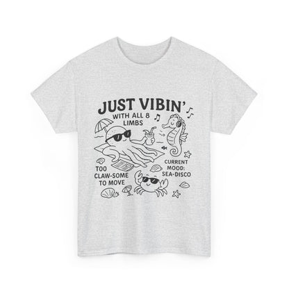 Just Vibin Womens T-Shirt, Cute Octopus & Sea Animals Graphic Tee, Funny Sea Disco Summer Shirt, Beach Vibes Gift for Her, Ocean Theme