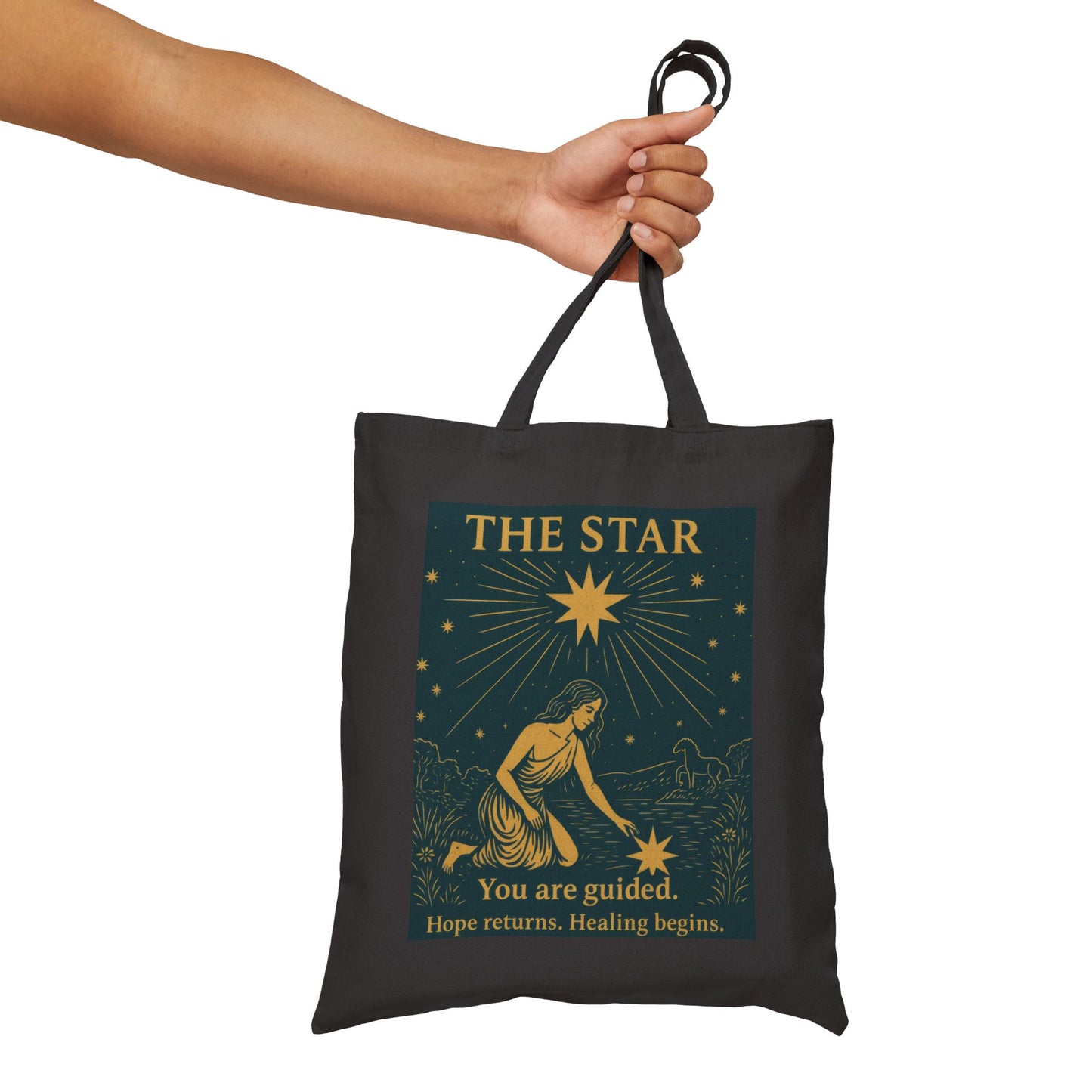 The Star Tarot Cotton Tote Bag, Hope & Healing Spiritual Gift, Mystical Moon Star Canvas, Tarot Bag, Astrological Gift, Spiritual Canvas Bag