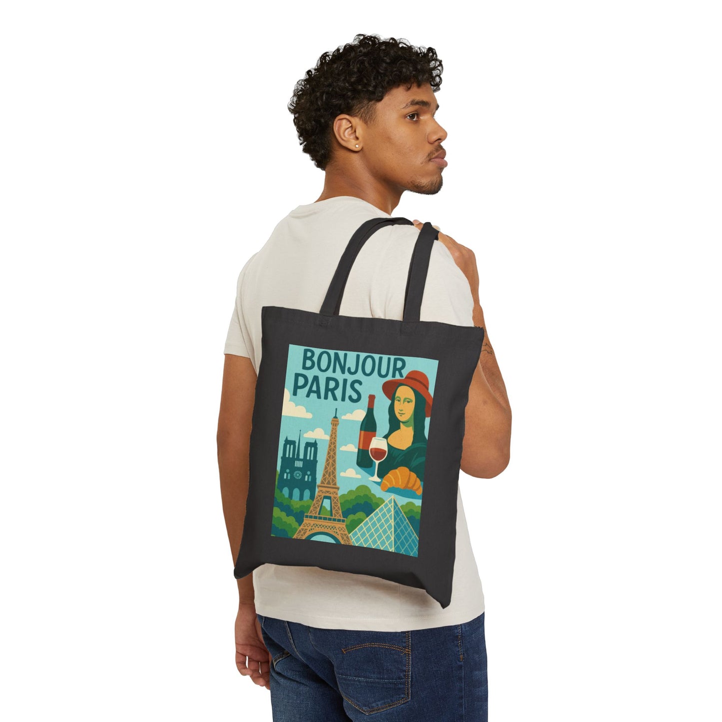 Bonjour Paris Tote Bag, Eco-Friendly Cotton Bag for Shopping, Travel, Gifts, Beach, and Everyday Use