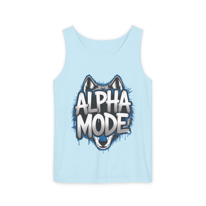 Mens Garment-Dyed Tank Top, Alpha Mode Wolf Graphic Mens Tank Top Gym Wear