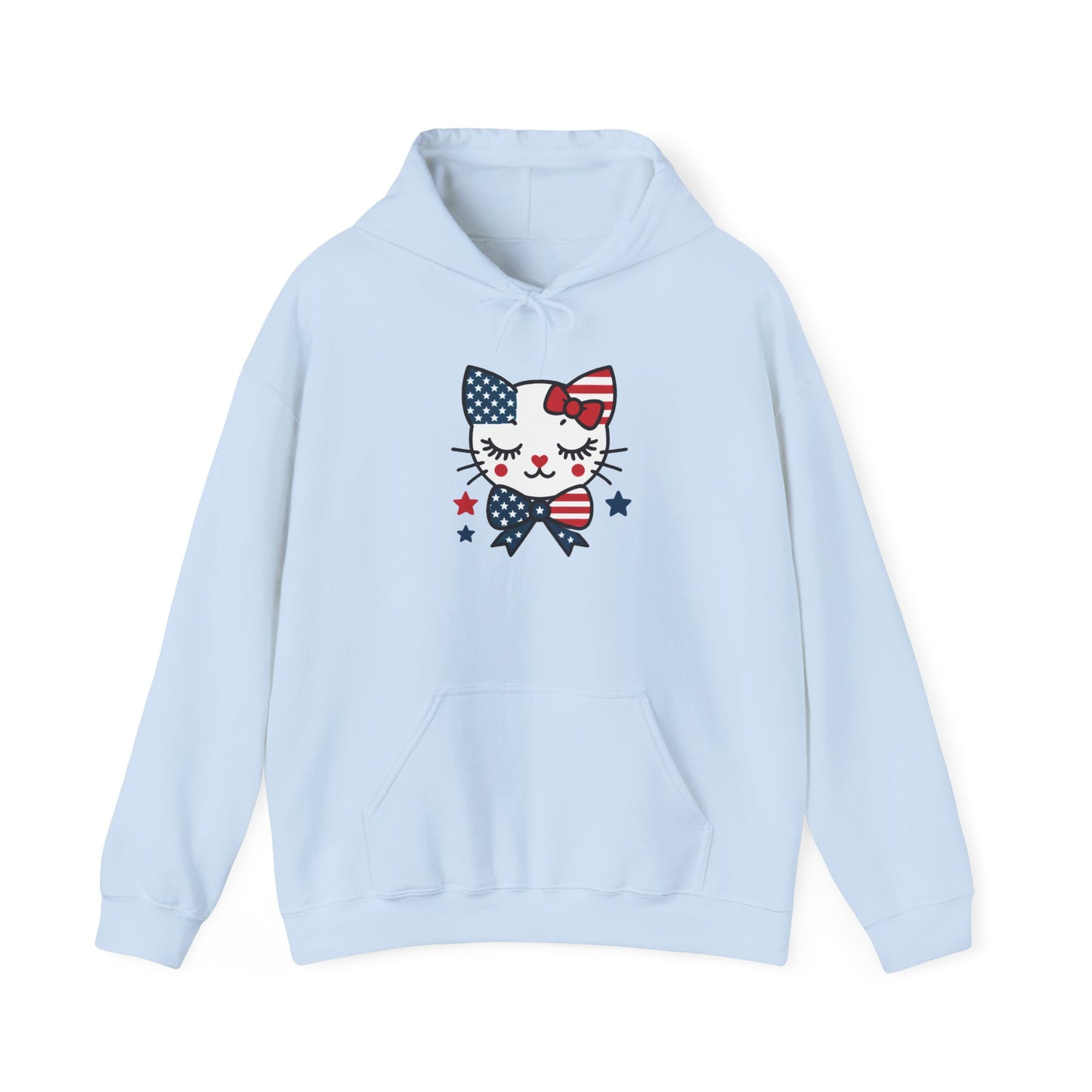 Cute Cat Patriot Women's Hoodie, Women's Heavy Blend Sweatshirt, Gift for Cat Lovers, 4th of July Apparel, Perfect for Independence Day