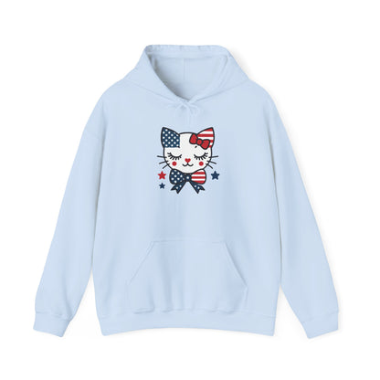 Cute Cat Patriot Women's Hoodie, Women's Heavy Blend Sweatshirt, Gift for Cat Lovers, 4th of July Apparel, Perfect for Independence Day