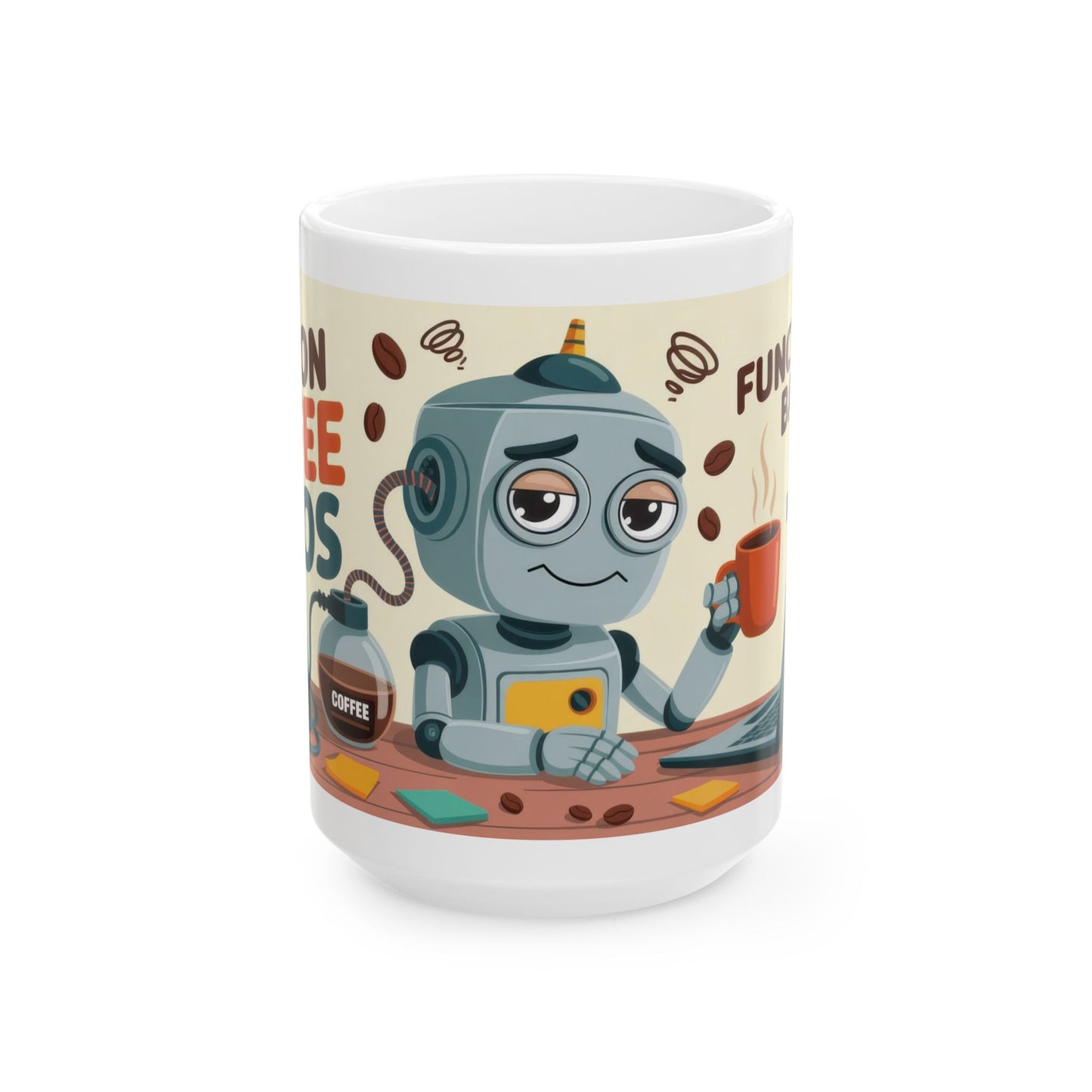 Funny Robot Coffee Mug, I Run on Coffee and Chaos, Tired Office Humor Cup, Lazy Tech Lover Gift, Gift for Coffee Lovers, Office Humor