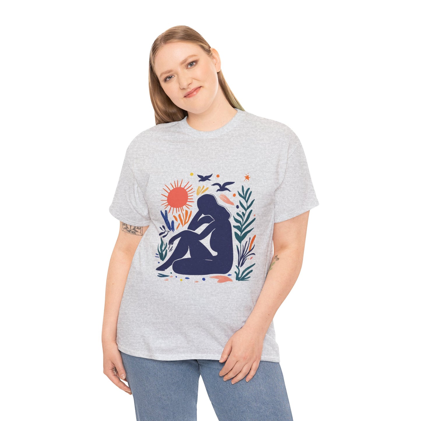 Boho Chic Unisex T-Shirt, Minimal Abstract Woman T-Shirt, Tee for Nature Lovers, Sun and Nature Print, Artistic Silhouette Tee