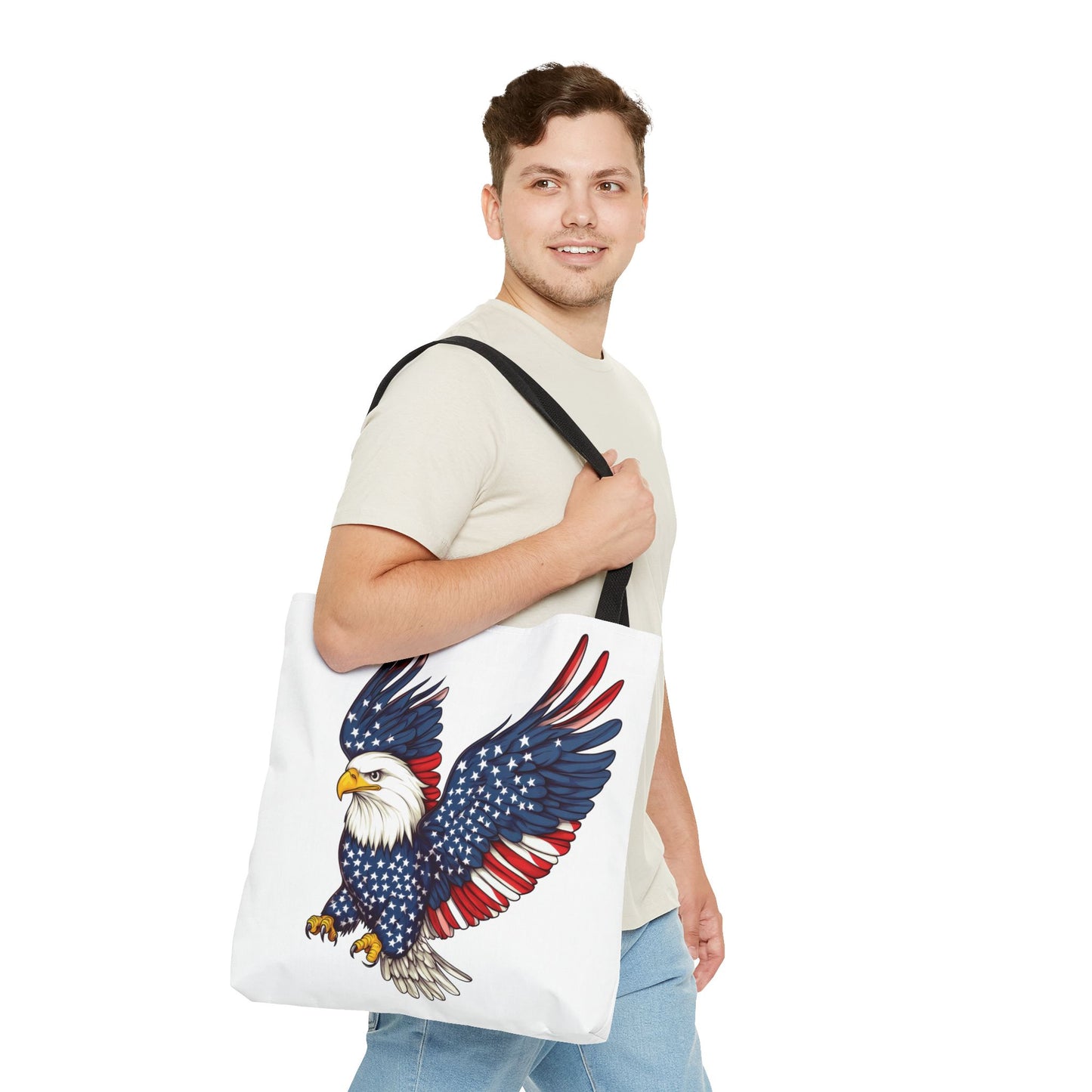 Patriotic Eagle Tote Bag, AOP, Perfect for July 4th, Festivals, Eco-Friendly Shopping, Gift for Nature Lovers, large canvas bag, beach bag