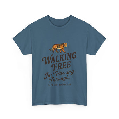 Walking Free Tiger Shirt for Men - Just Passing Through Funny Graphic Tee - Wild Animal Casual Top, Gift Nature Lovers