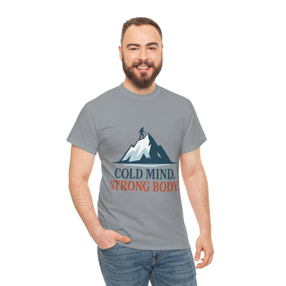 Cold Mind Strong Body Mens T-Shirt, Nordic Minimalist Mountain Hiking Tee