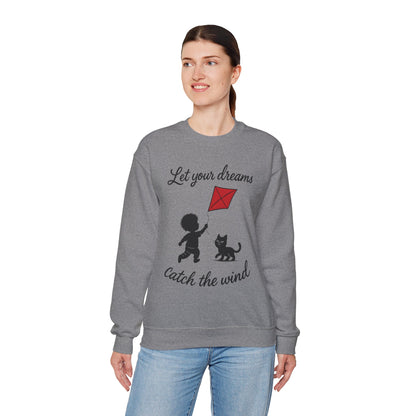 Dream Big Womens Crewneck Sweatshirt, Inspirational Gift, Cozy Lounge Wear, Cat Lover's Apparel, Kid's Motivation Sweatshirt