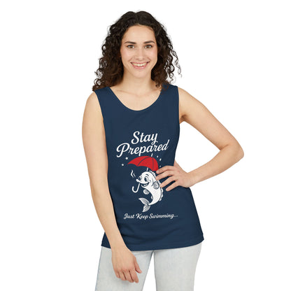 Stay Prepared Fish Womens Tank Top - Funny Just Keep Swimming Sleeveless Shirt - Cute Nautical Summer Top, Beachwear, Pool Party Must-Have