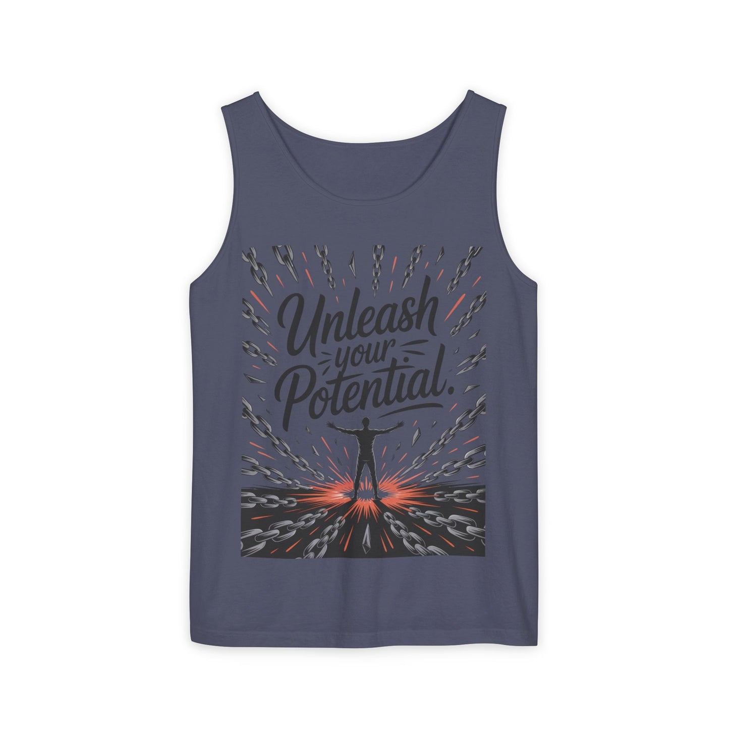Men's Motivational Tank Top, "Unleash Your Potential" Graphic, Inspirational Gym Wear, Fitness Apparel, Summer Top, Gift for Him