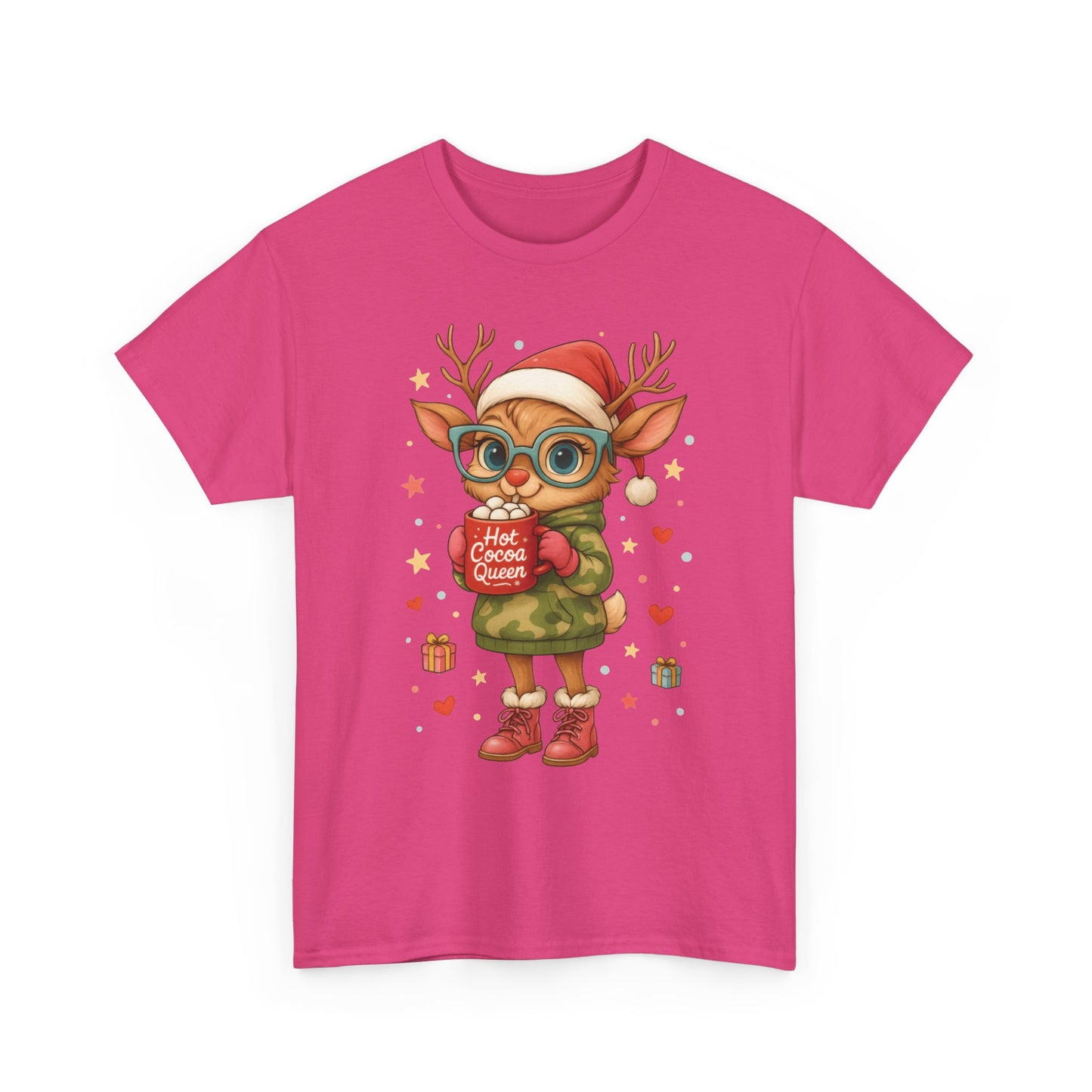 Hot Cocoa Queen Christmas T-Shirt, Cute Holiday Reindeer Tee for Women
