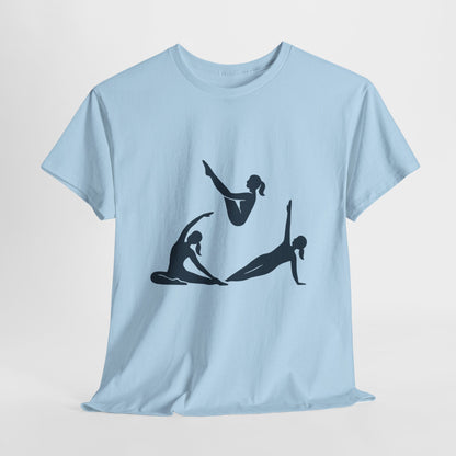 Womens Heavy Cotton Tee, Womens Pilates Graphic T-Shirt, Yoga Fitness Tee, Workout Top with Silhouette Print