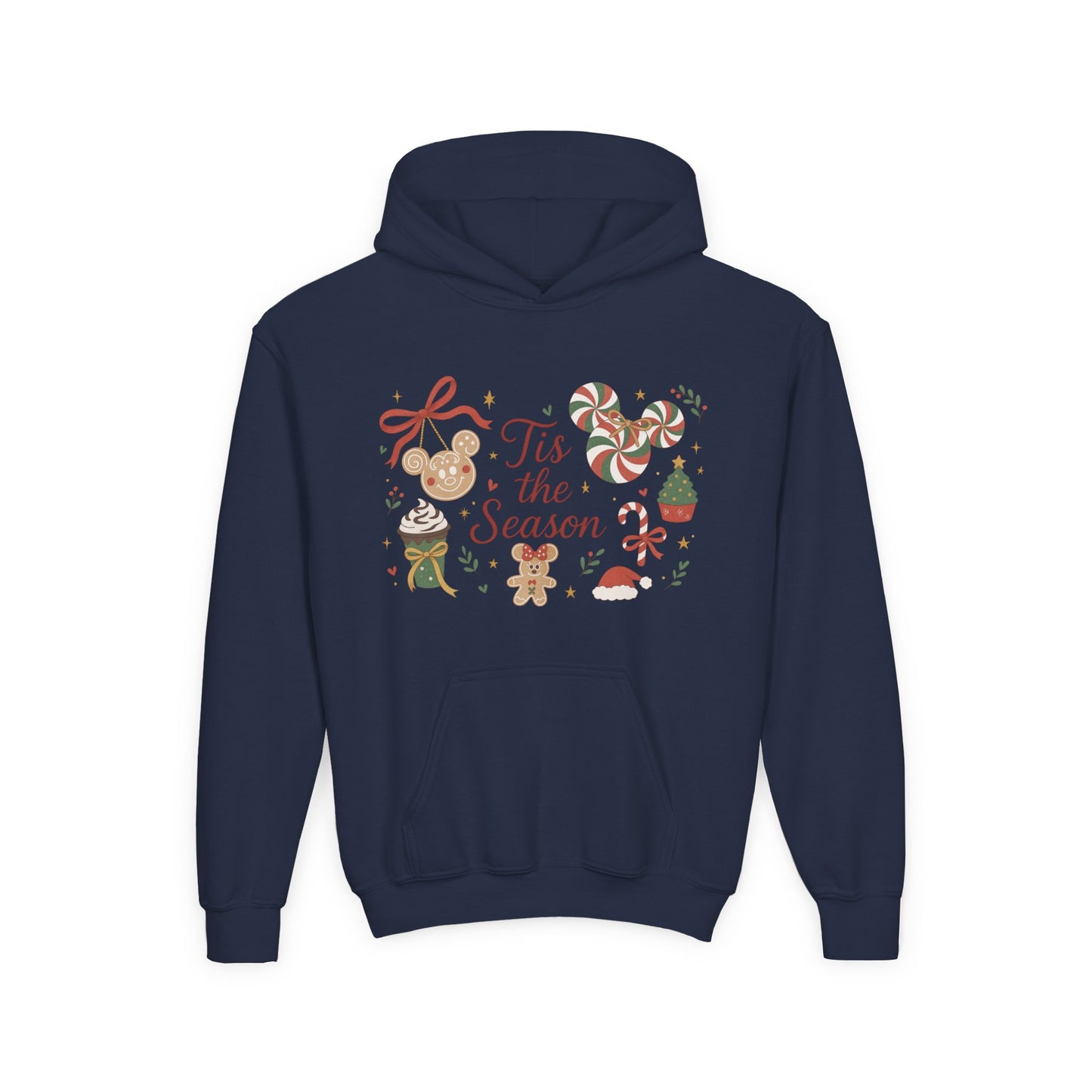 Tis the Season Christmas Sweatshirt for Girls, Cozy Holiday Cookie Jumper, Youth Heavy Blend Hooded Sweatshirt