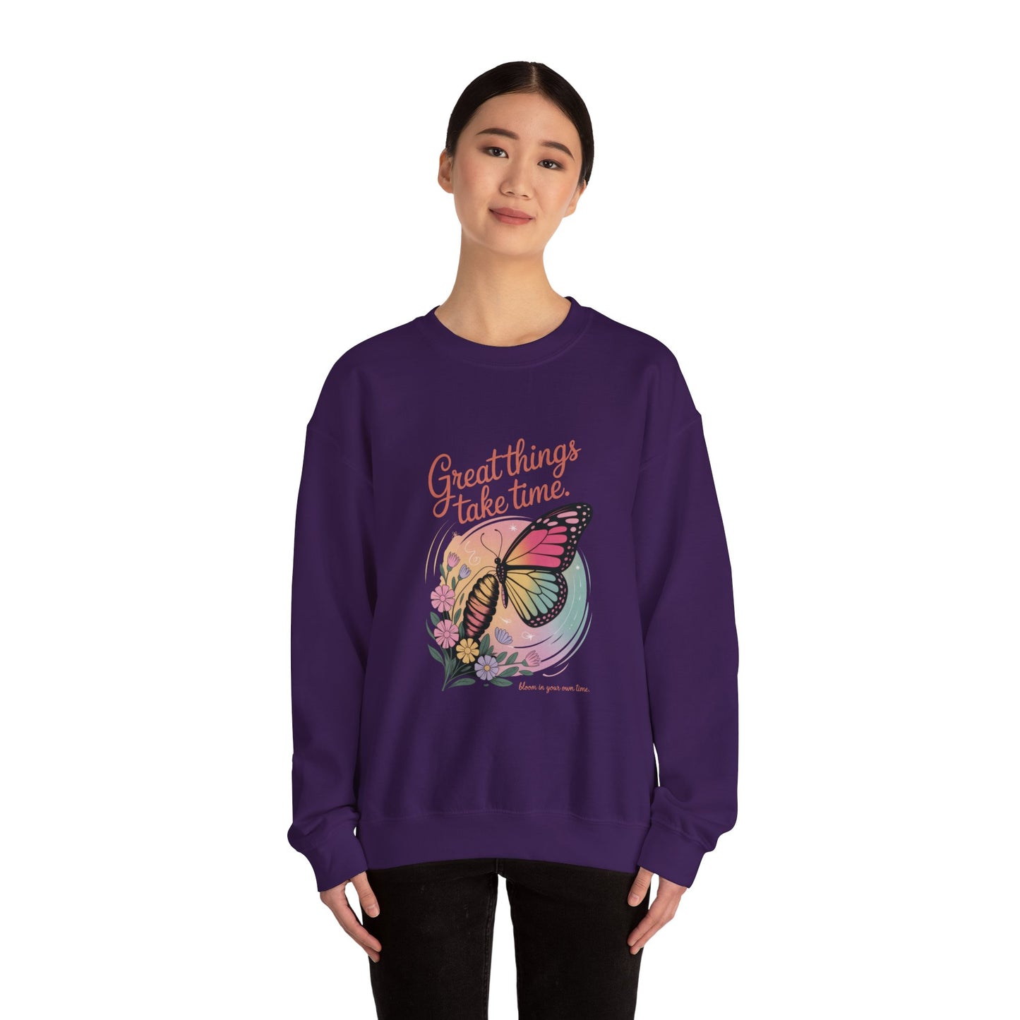 Inspirational Butterfly Sweatshirt - Great Things Take Time, Cozy Unisex Crewneck, Perfect Gift for Nature Lovers, Relaxed Style, [...]