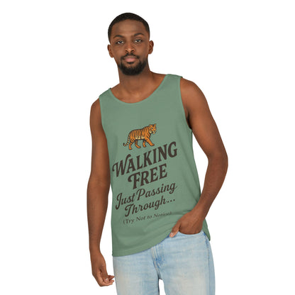 Walking Free Mens Tiger Tank Top, Funny Sleeveless Shirt - Wild Animal Summer Top, Mens Beachwear, Gift for Wild Life Lovers