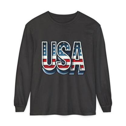 Patriotic Long Sleeve  Unisex  T-Shirt, USA Design, Unisex Tee for Independence Day, Memorial Day, Family Celebrations, Casual Wear