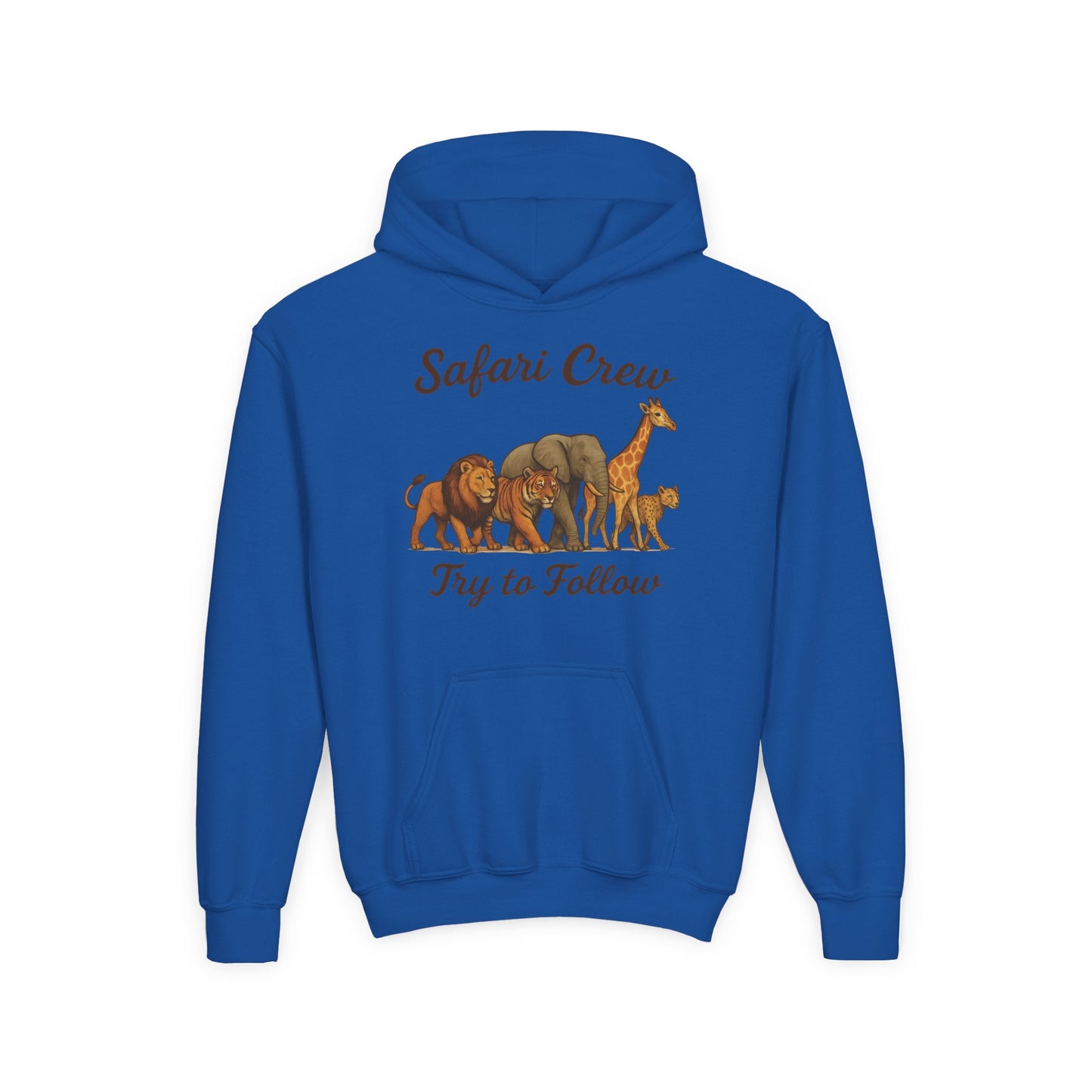 Safari Crew Youth Hoodie, Lion Tiger Elephant Giraffe Sweatshirt, Cool Safari Animal Graphic, Nature Explorer Gift, Youth Hoodie