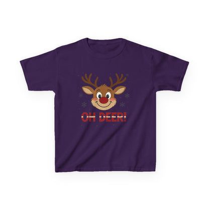 Girls Oh Deer Christmas T-Shirt, Cute Reindeer Kids Holiday Tee