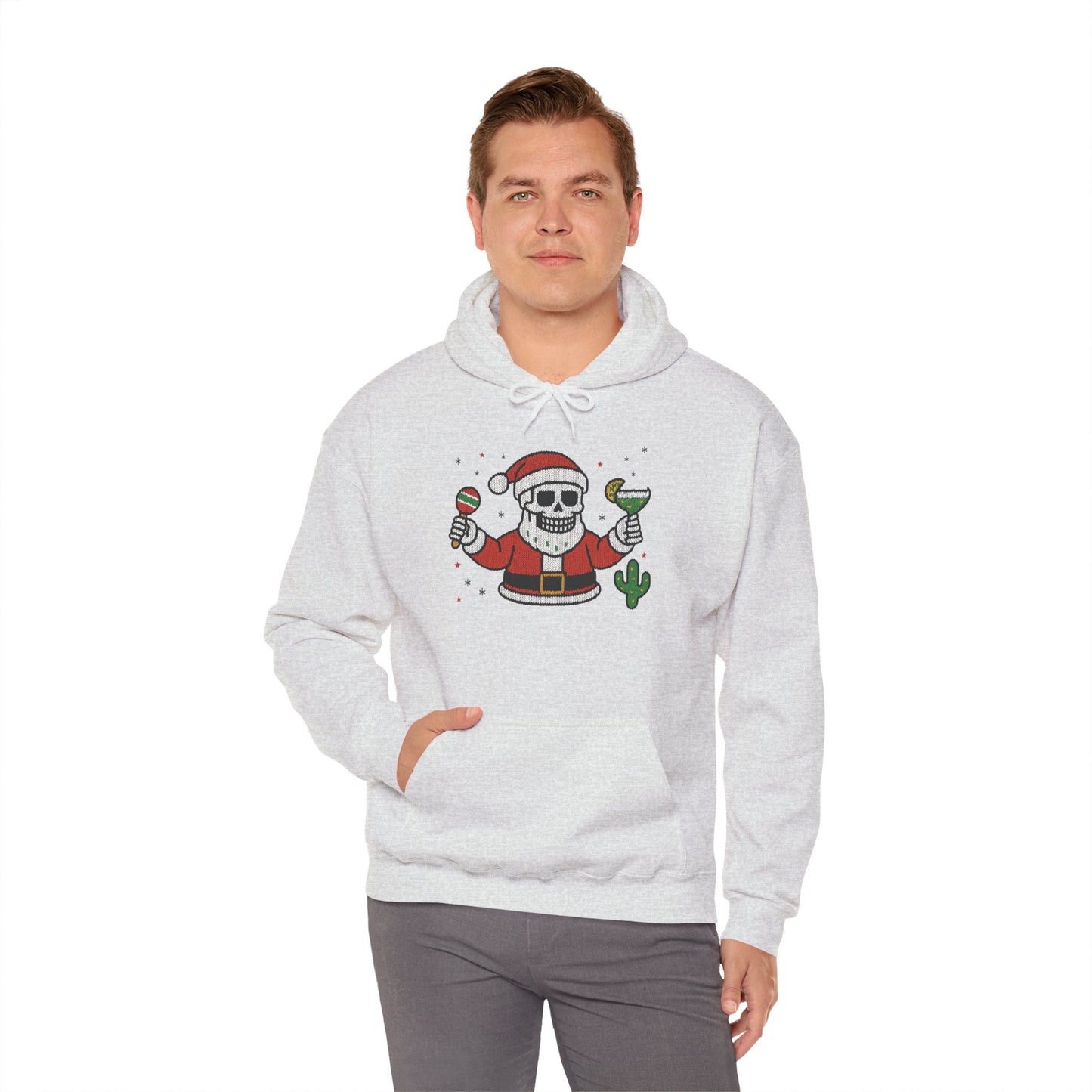 Skeleton Santa Funny Christmas Hoodie for Men, Ugly Margarita Holiday Sweatshirt